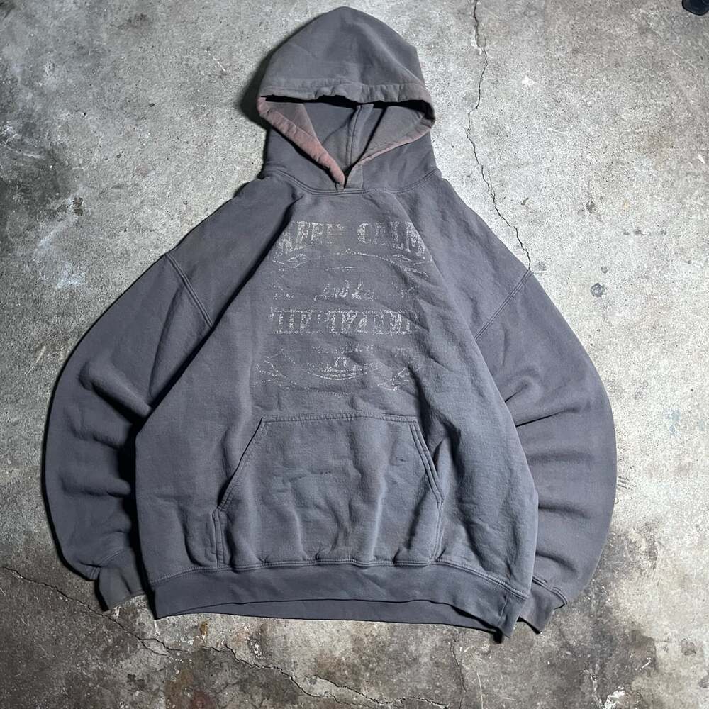 Vintage Y2K faded distressed Washed Dark Gray Graphic Hoodie